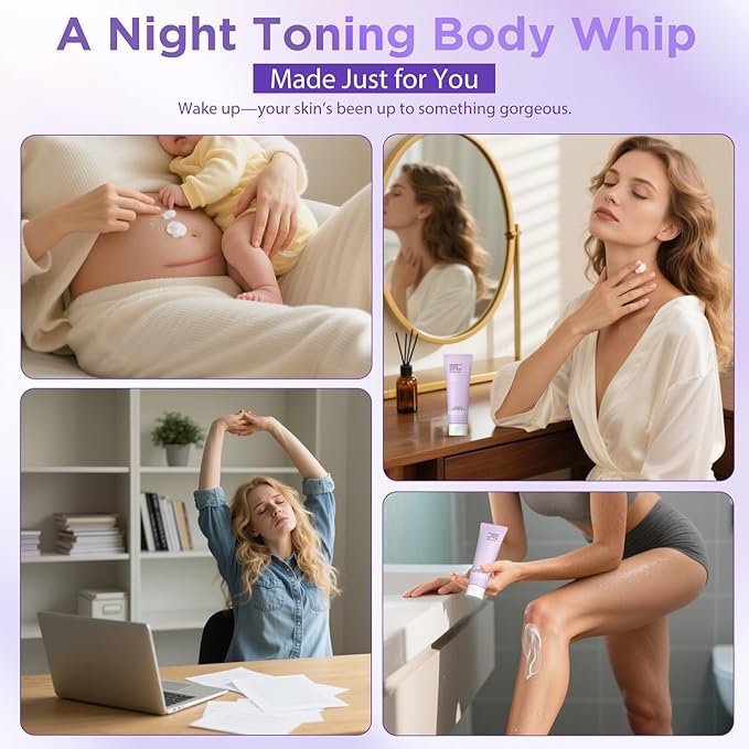Overnight Toning Body Whip – For Loose Crepey Skin on Arms, Thighs & Belly | Firming, Moisturizing & Anti-Wrinkle Night Cream to Improve Tone While You Sleep, 4.23 fl.oz