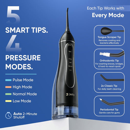 Water Dental Flosser Teeth Pick Cleaner: Travel Cordless Oral Irrigator 300ML Capacity Portable Rechargeable IPX7 Waterproof Electric Flossing Machine for Teeth Cleaning (Black)