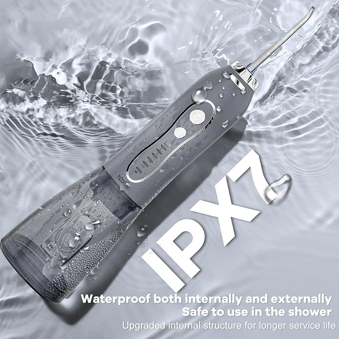 H2ofloss Water Dental Flosser Pick for Teeth: 5 Modes Cordless Portable 300ML Larger Tank Water Teeth Cleaner IPX7 Waterproof Flossing Cleaning Picks for Home Travel Gray