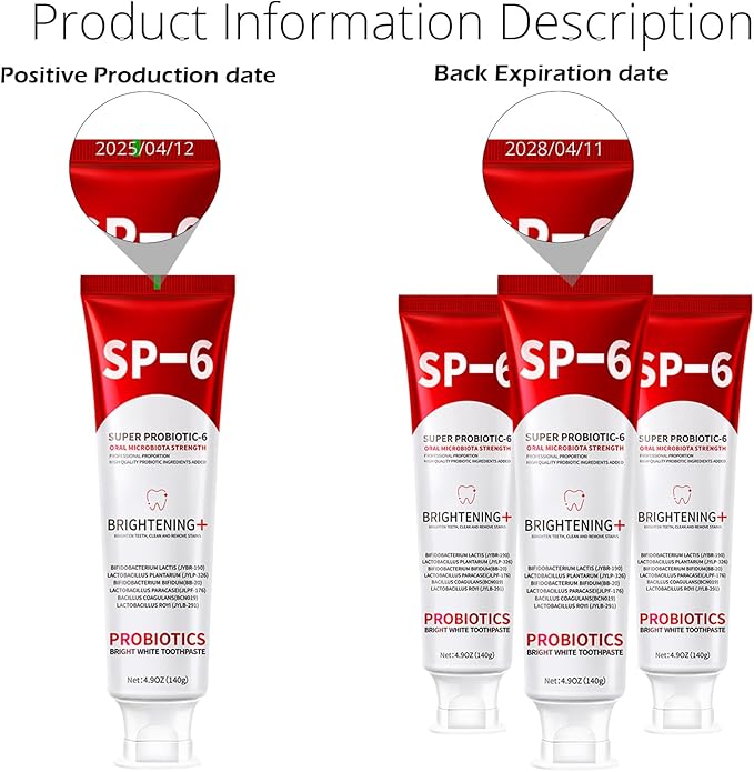 SP-6 Probiotics Whitening Toothpaste - Probiotics for Teeth Whitening and Gum Health - Enamel-Safe, Fluoride-Free, Double Mint Flavor,Fresh Breath (3PCS)