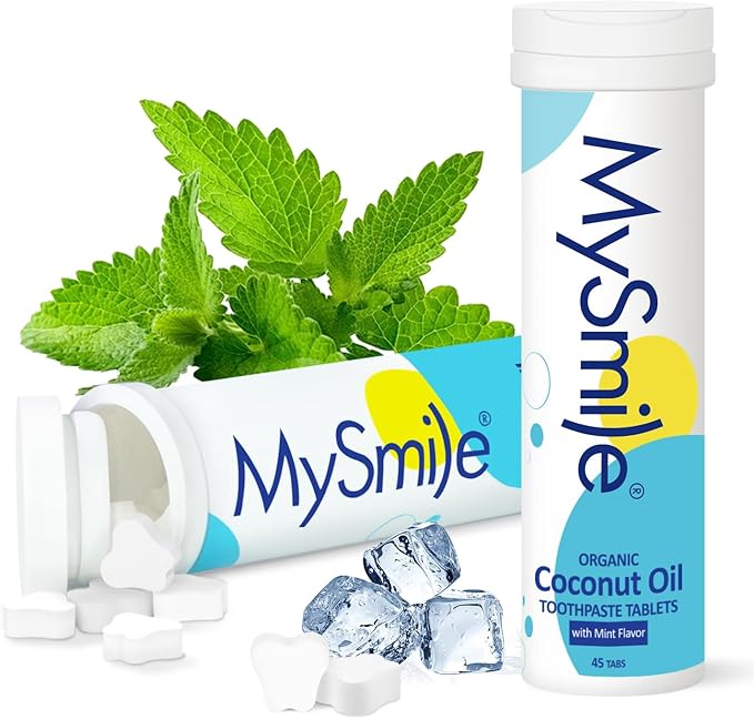 MySmile Toothpaste Tablets, Travel Friendly Mouthwash Tablets, Fluoride Free Toothpaste Tablets - Nano hydroxyapatite, Reduce Sensitivity, Natural Whitening, Remineralize Teeth, Fresh Breath. 45Tabs