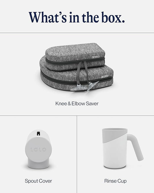 Lalo Bathtime Essentials - Includes Knee & Elbow Saver, Rinse Cup, & Spout Cover - Comfortable & Secure Baby Bath Essentials Made with Safe, Durable Materials and Easy to Clean - Coconut