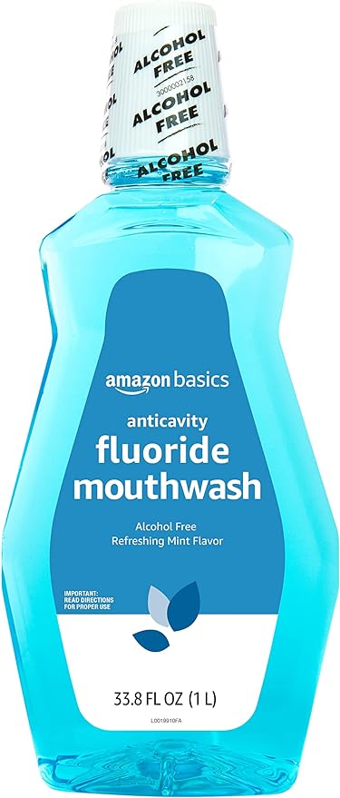 Amazon Basics Fluoride Mouthwash for Adults, Anticavity, Alcohol Free - Refreshing Mint Flavor, 1 Liter, 1-Pack
