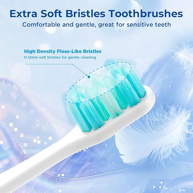 Soft Bristle Toothbrush, Micro Nano Flossing Toothbrushes with Multi-Layered Shaped Bristles for Whiten Teeth and Removes Plaque, Designed for Sensitive Teeth & Gums-White Head
