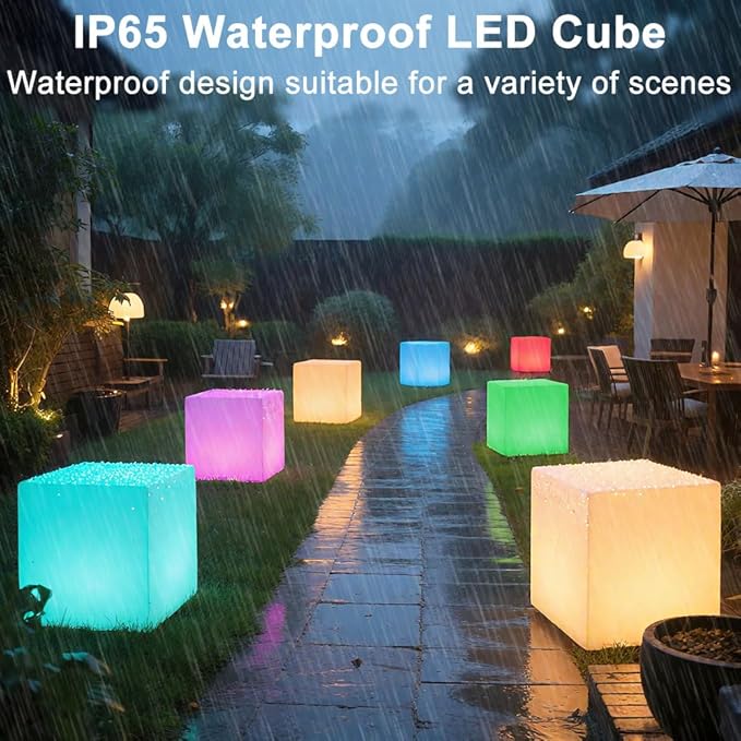 20-in LED Cube Chair, Dimmable RGB Color Changing Light Cubes w/Remote, Versatile Large LED Cube Seat, Rechargeable Light Table Waterproof Outdoor Floor Lamp, Ideal Home Garden Patio Pool Party Decor