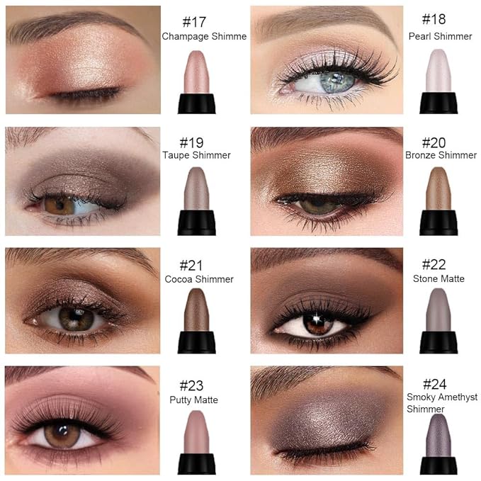 8Pcs Cream Eye Shadow Brightener Stick Makeup Set, Champagne Pearl Taupe Bronze Cocoa Stone Putty Smoky Amethyst Shimmer Matte Eyeshadow Eyeliner Pencil Applicator Stick Palette Makeup for Older Women