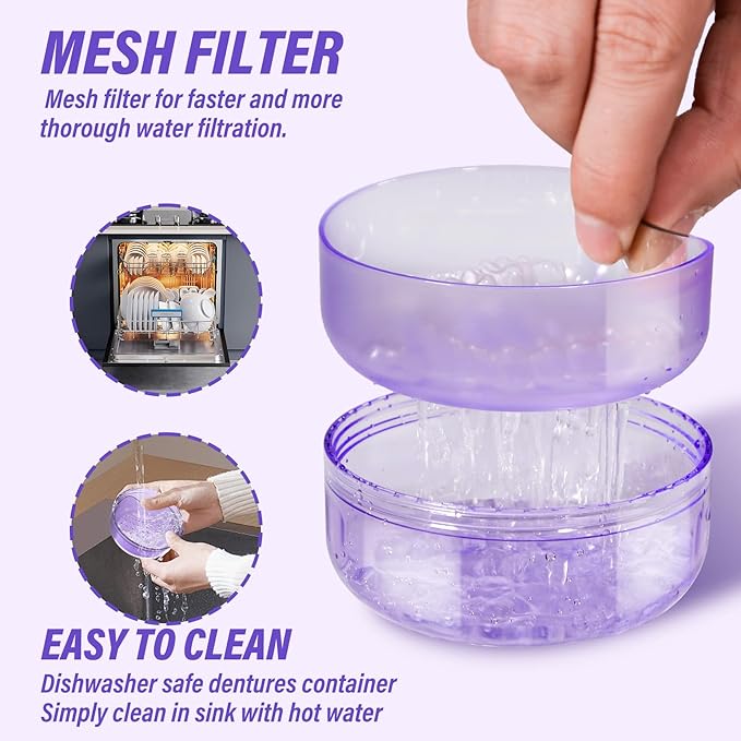 Denture Case Retainer Cleaning Case: 2 in 1 Retainer Case, No-Leak Denture Bath Box Cup, Complete Clean Care for Dentures, Clear Braces, Mouth Guard, Night Guard & Retainers