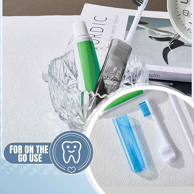 Patelai 2 Pieces Travel Toothbrush Set, Soft Bristle Mini Foldable Tooth Brush with Case, Individually Wrapped Small Portable Travel Size Toiletries Stuff for Camping (Classic Color)