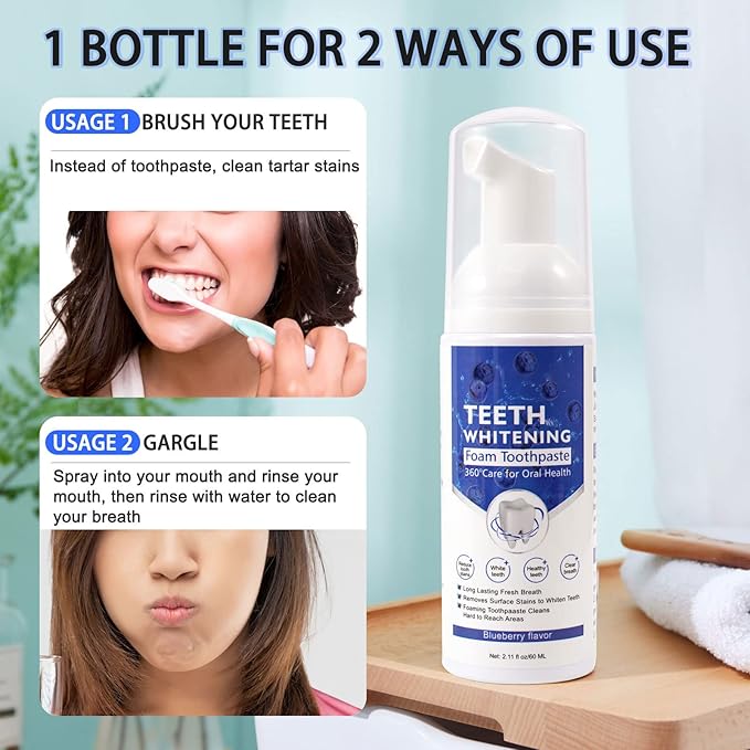 2PCS Foam Toothpaste, Whitening Baking Soda Toothpaste, Ultra-fine Mousse Foam Deeply Cleaning Gums, for Great Oral Care & Whitening Result Blueberry and Mint