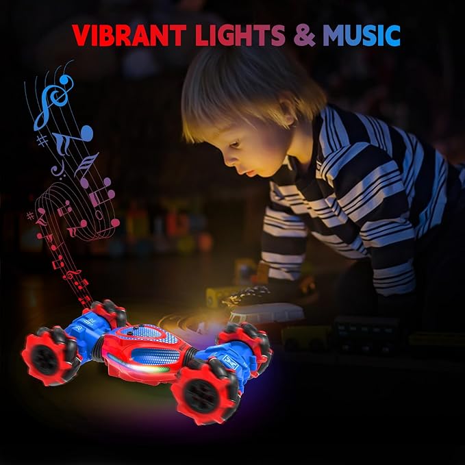 Remote Control Car - RC Drift Car for Boys Age 8-12, Gesture Sensing RC Stunt Cars 4WD Hot Wheels Cars Toy for Kids 4 5 6 7 8 9 10 Year Old Boy Birthday (Red-Blue)