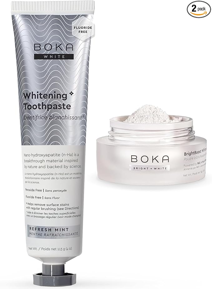 Boka Fluoride Free Whitening* Toothpaste and Boka Teeth Whitening Powder, Nano Hydroxyapatite, Appropriate for Sensitive Teeth, for Adults Oral Care