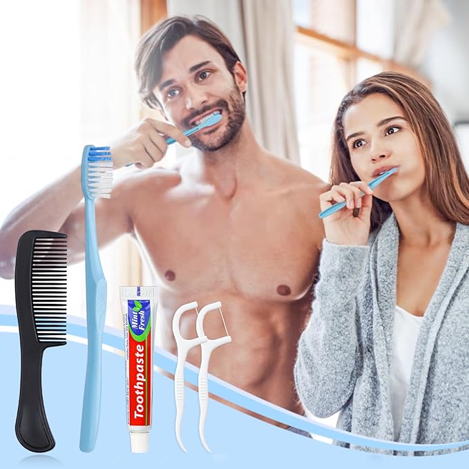 50 Sets Disposable Toothbrushes with Toothpaste Floss Comb Individually Wrapped, Disposable Toothbrush Bulk, 10g Toothpaste,Dental Floss,6in Comb Bulk Toothbrush Kit for Homeless,Airbnb,Hotel