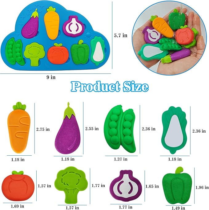 Silicone Bath Toys, No Hole Vegetable Bathtub Toys, Mold-Free Soft Bath Toys for Toddlers, Easy Clean Early Learning Sorting Toy, Floating Tub Toys for Kids - Birthday Gift for Boys Girls