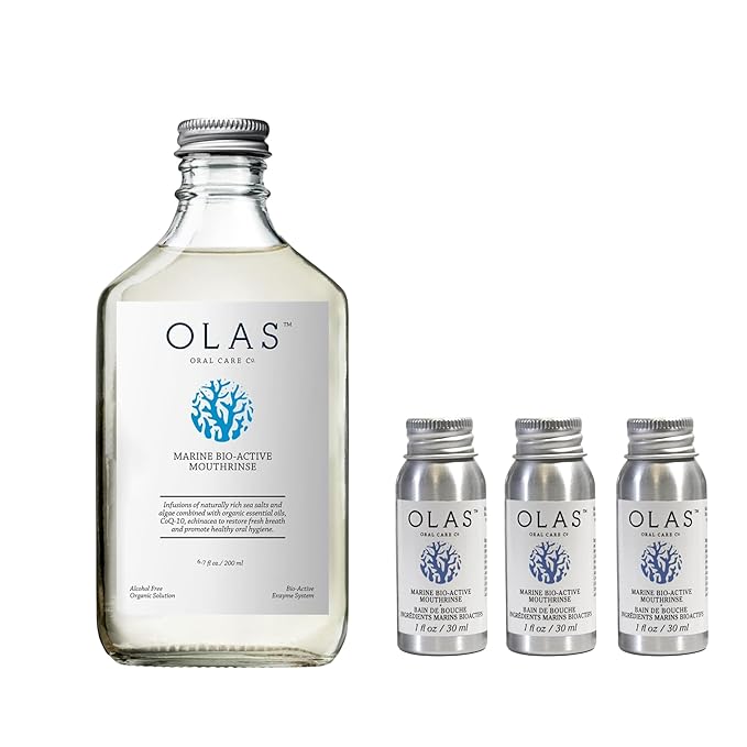 OLAS Mouthwash Set – Marine Bio-Active Toothpaste (3.5oz) + Alcohol-Free Mouthwash 3-Pack (1oz Each) – Fluoride-Free, SLS-Free, Dentist-Formulated for a Healthy Oral Microbiome