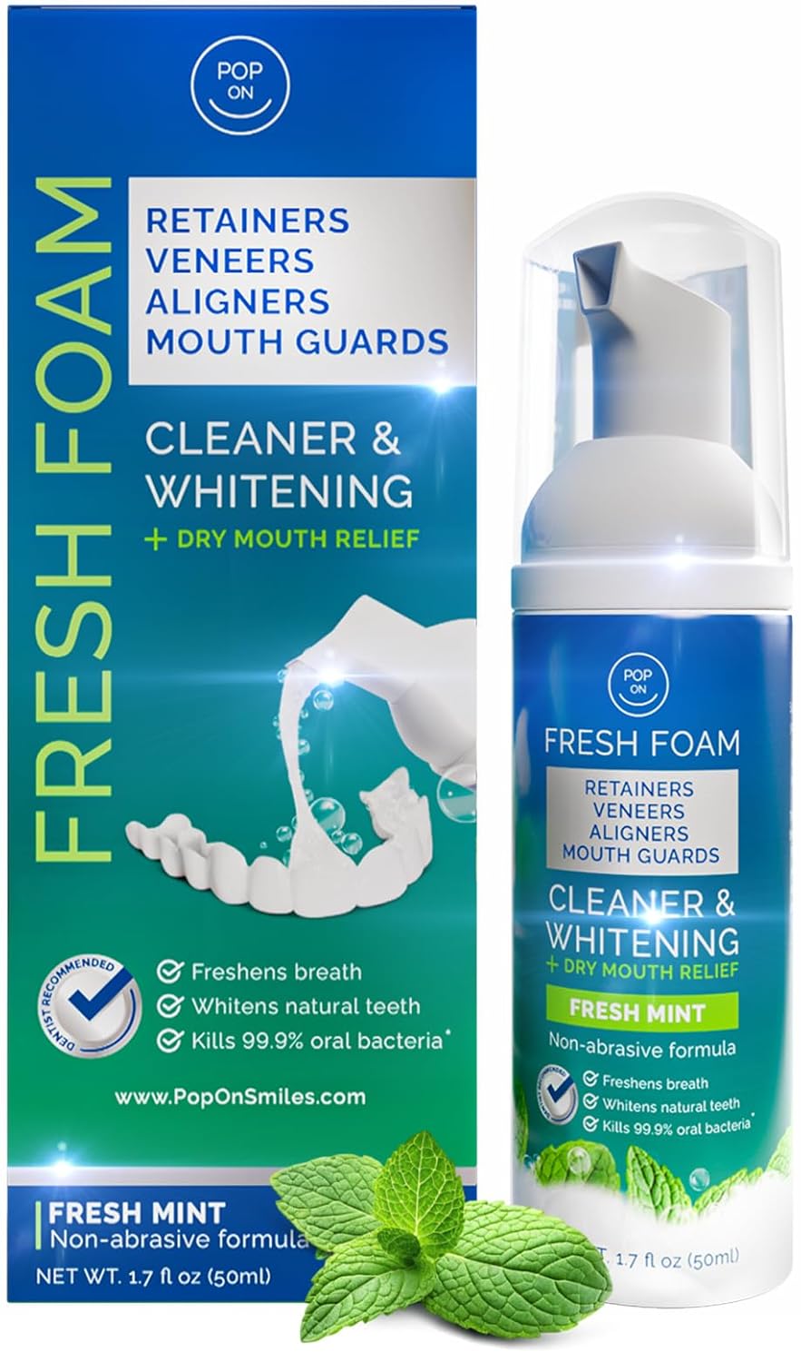 Retainer Cleaner Foam for Invisalign, Aligner Cleaner Whitening Foam for Mouth Guard Night Guard Veneers, Whitens Teeth, Freshens & Fights Bad Breath, 3% Hydrogen Peroxide, Mint - 50ml