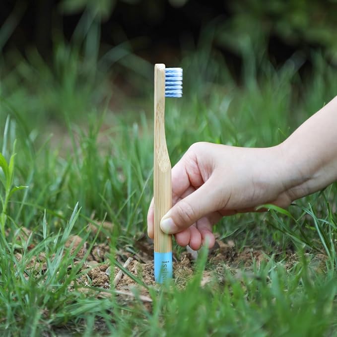 Kids Bamboo Toothbrushes Biodegradable Handle BPA Free Eco Friendly Children Size, FSC Certified and PETA Approved, Pack of 6 (Spiral Soft Nylon Bristles)
