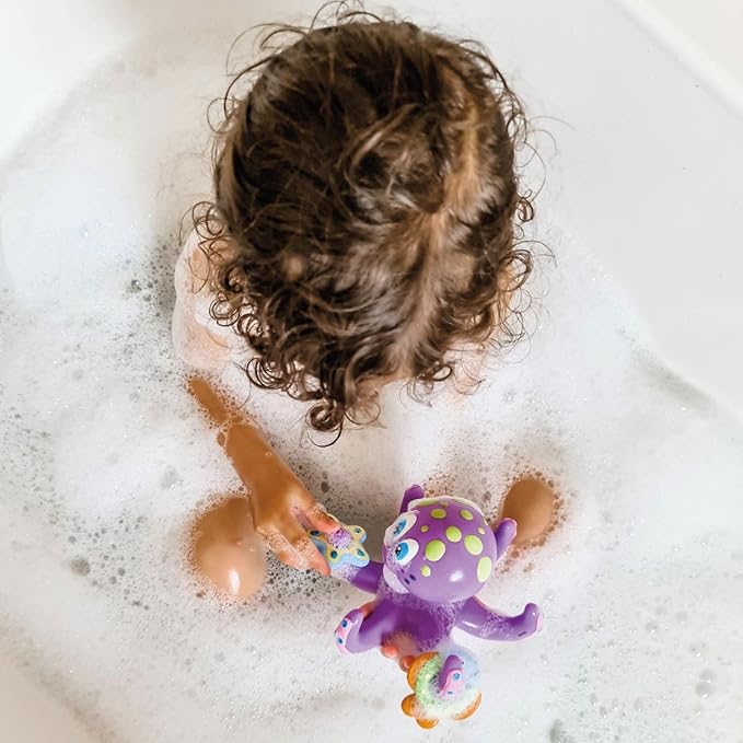 Nuby Floating Octopus with 3 Hoopla Rings - Baby & Toddler Bath Toy - No Hole Design Keeps Moisture Out - Fine Motor Skills - 18+ Months - Great Baby Pool Toys