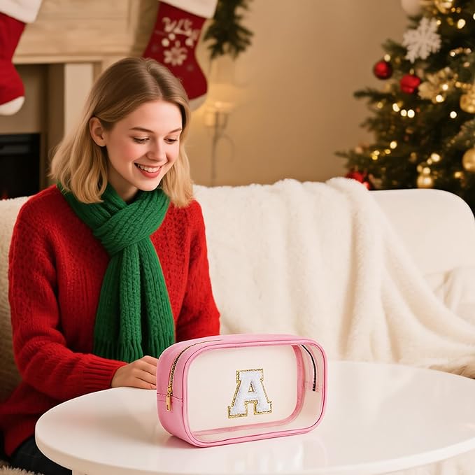 YOOLIFE Initial Birthday Gifts for Girls Kids Toiletry Bag Clear Makeup Bag Preppy Cosmetic Bag Birthday Gifts for 7 8 9 10 11 12 13 Year Old Girls Christmas Stocking Stuffers White S