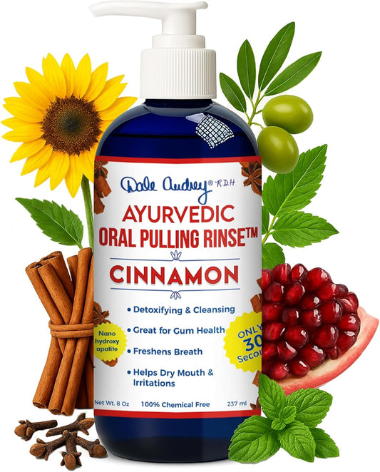 Dale Audrey Ayurvedic Nano Hydroxyapatite Oil Pulling for Teeth and Gums | Cinnamon Flavored Organic Oral Rinse Mouthwash for Bad Breath | Essential Oils for Teeth Whitening & Fresh Breath | (8 oz)