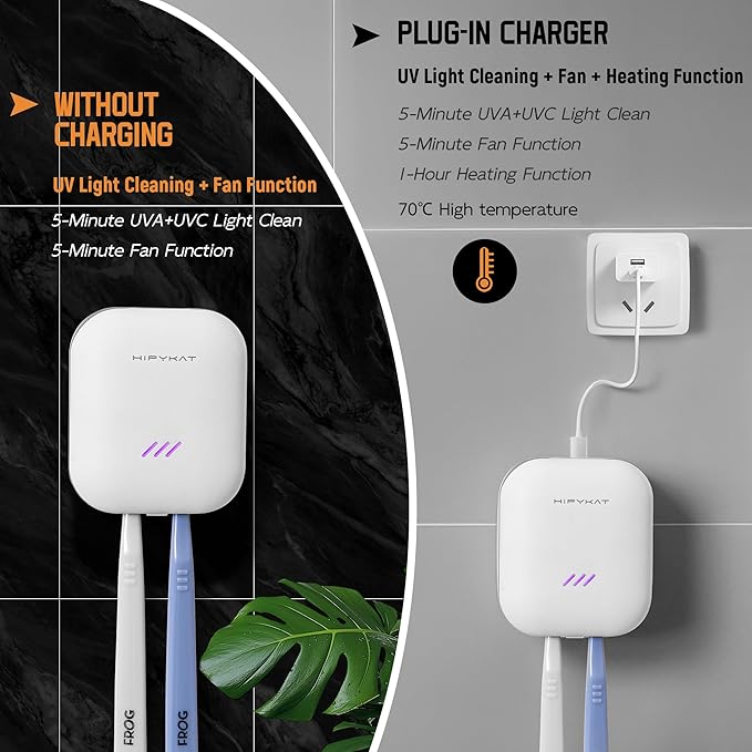 Toothbrush Sanitizeri Case with U V-C Lights, Dryer Heating, Fan Drying - Rechargeable Portable Toothbrush Cover, Hook Wall Mount Sterilizeri Box for Home, Travel & Fits All Toothbrushes