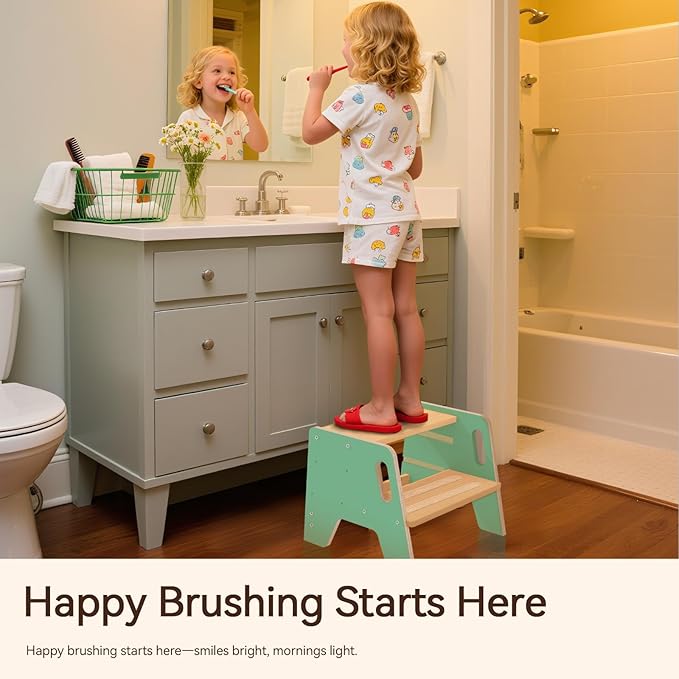 Wingyz Wooden Toddler Step Stool, Adjustable Kids Step Stool, 3-Level Height Stepstool for Bathroom Sink, Kitchen, Bedroom,Potty Training