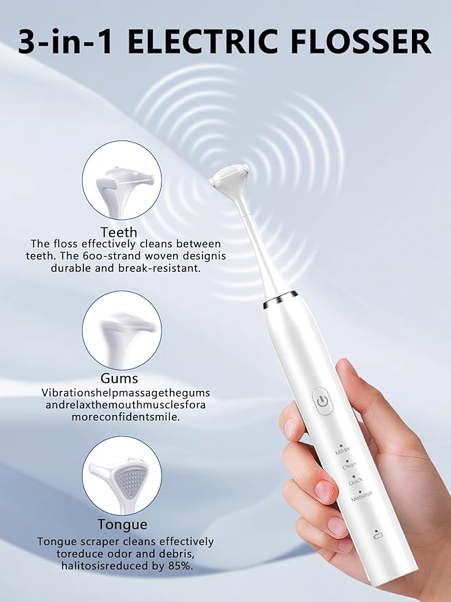 Electric Flosser for Teeth 4 Speeds,Electric Dental Flosser with 50 Replacement Heads,Rechargable Power Flosser for Teeth Cleaning Adults Men and Women