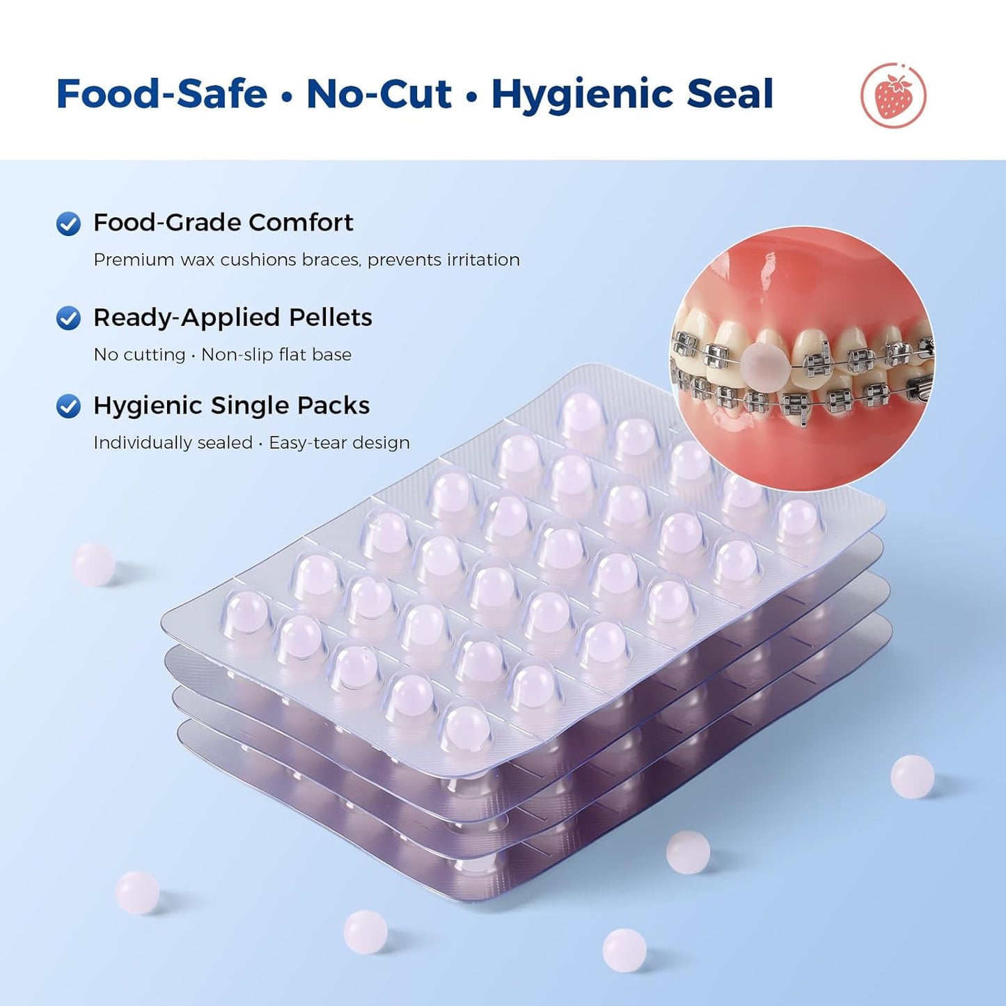 JMU Orthodontic Wax for Braces Wax Dots 120 Individually Wrapped, Dental Wax for Comfort & Protection, Strawberry