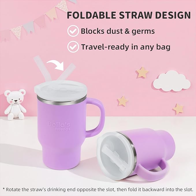 Bella's Friends Handy Mini Tumbler – Adorable 9 oz Sippy Cup for Toddlers 1-3 years old, Flexible Straw, Stainless Interior & Silicone Body, Leak‑Proof, Dishwasher Safe, Ideal for Travel or At Home