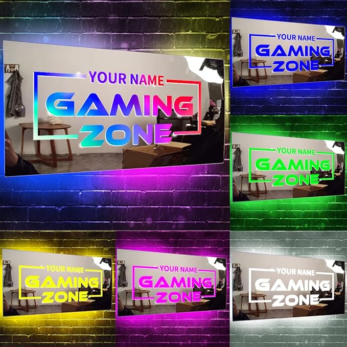 Tag Salon Custom LED Name Mirror - Multi Colour Lighting, Neon Sign Wall Decor for Bedroom, Bar, Barber Shop