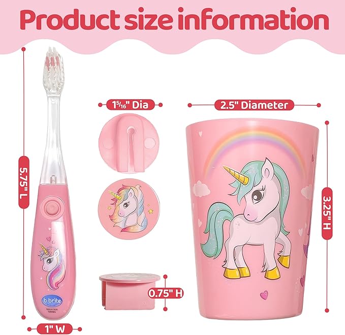 Lily's Home Kids Flashing Timer Toothbrush kids with Soft Bristles, Rising Cup & Cover - Fun 2-Min Light-Up Brushing for Children - Toddler Soft Toothbrush Kit (unicorn)
