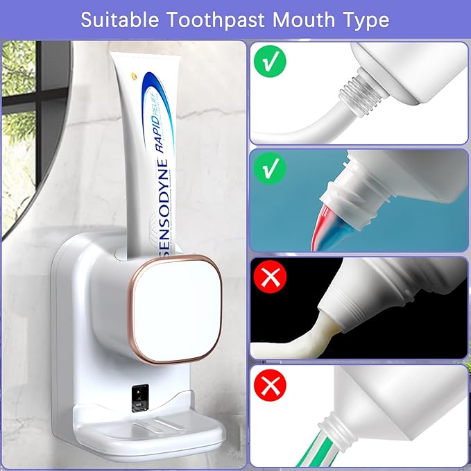 Automatic Toothpaste Dispenser,Wall Mounted Electric Toothpaste Dispenser for Kids and Adults,Toothpaste Dispenser for Bathroom (White