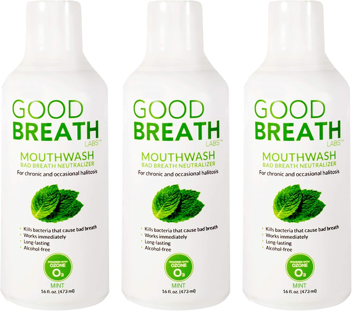 Goodbreath Mouthwash - Mint Mouth Rinse for Chronic Halitosis - New Ozone Technology Oral Rinse - Halitosis Treatment & Bad Breath Neutralizer - Mouthwash for Gum Diseases - Alcohol-Free | 3 Pack