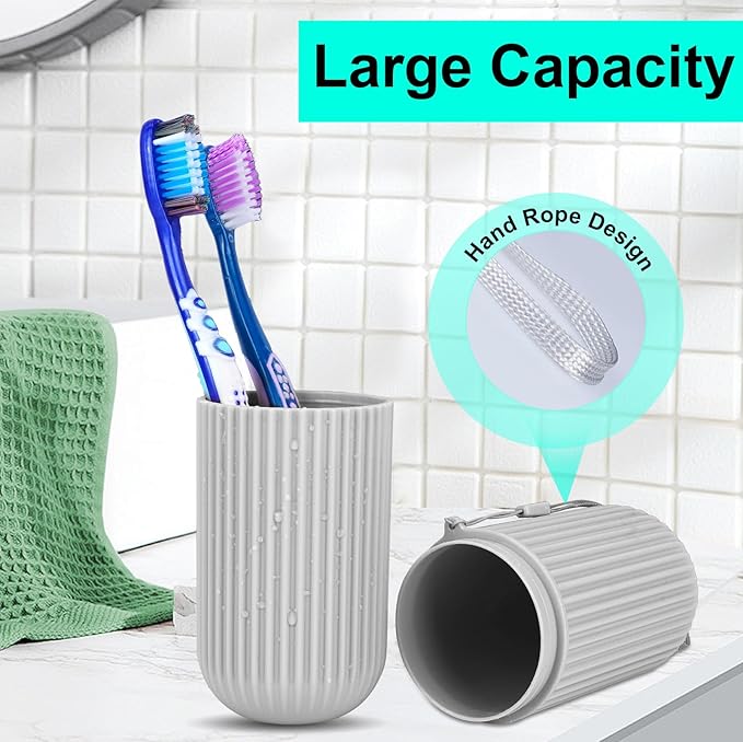 UCEC Toothbrush Cup, Portable Travel Toothbrush Holder Case, Toothbrush Case Set for Camping, Traveling, Home, School, Business, Bathroom, 2 Pack (Green, Grey)