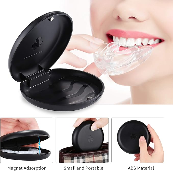 2 Pack Retainer Cases,Solid Orthodontic Retainer Case (Black)