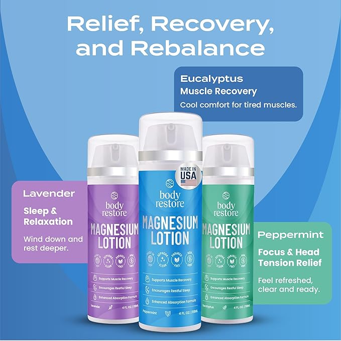 Body Restore Magnesium Lotion with Arnica & MSM - Christmas Stocking Stuffers, White Elephant, Sleep Support, Muscle & Joint Relief, Birthday Gifts for Women, Men, Travel Essentials - Peppermint
