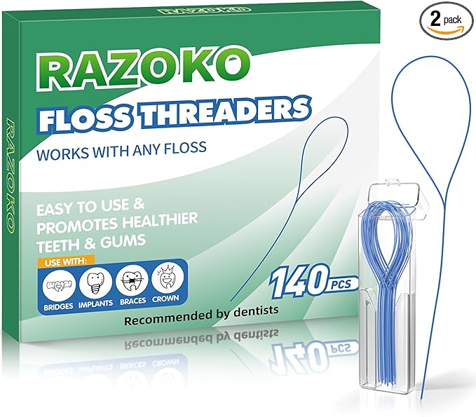 RAZOKO Floss Threaders | Dental Floss Threaders for Braces, Bridges, and Implants |140PCS (Pack of 2)