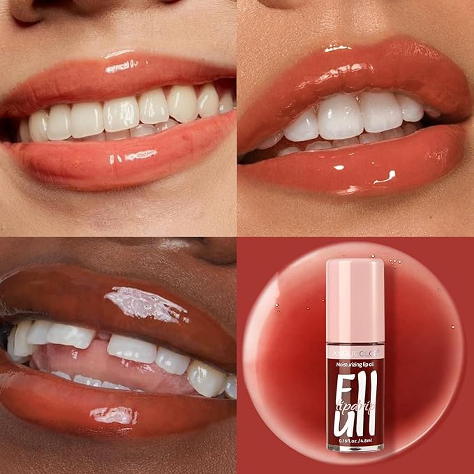 Anglicolor 2PC Lip Oil and Metallic Glitter Pink Lipstick,Natural Lip Plumper,Fruit Flavoured Lip Oil,For Dry Lip's Moisturizing Hydrating,Vegan & Cruelty-free (13 Artemis+15)