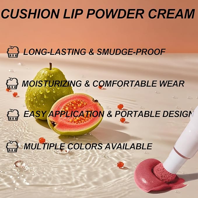 Cushion Lip Powder Cream, Matte Lip Cream - Long-Lasting & Smooth Skin, Non-Drying, Moisturizing Non-Fading Lipstick, CreaM Velvet Finish, Lightweight (N12 Nude apricot)