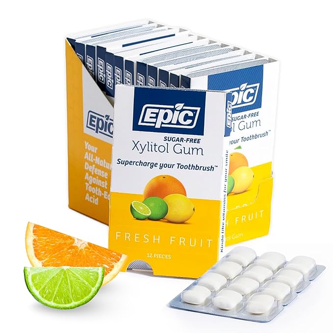 Epic Dental Sugar Free Oral Care Set – 144-Piece Fresh Fruit Gum, 360 Fresh Fruit Mints, 2 Tubes Spearmint Fluoride Toothpaste – Aspartame Free, Dentist Approved, Helps with Dry Mouth & Cavity Care