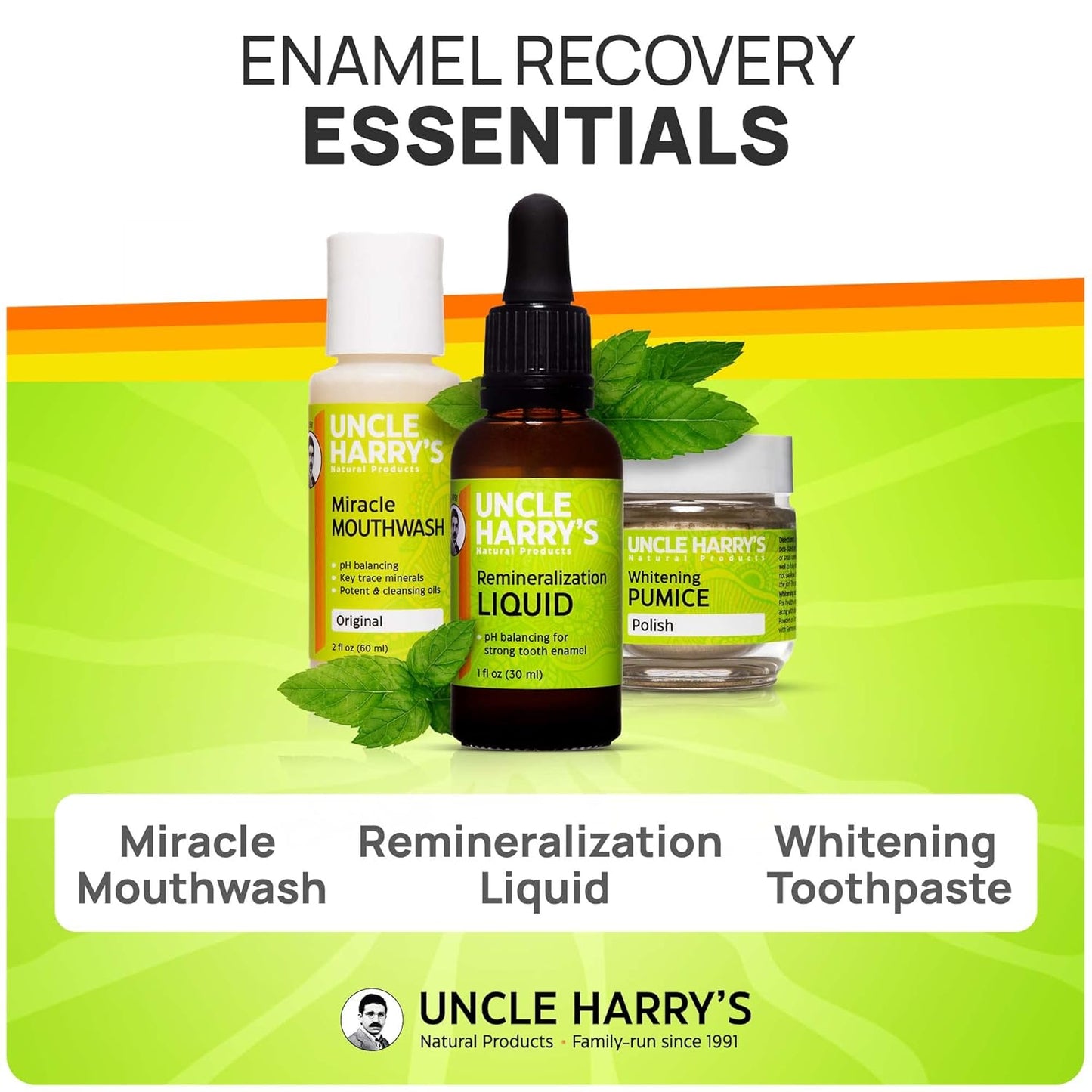 Uncle Harry's Natural Remineralization Kit with Tooth Whitening - 3 Products Strengthen Weak Enamel, Brighten Smile, & Correct Oral Care Issues (1 kit)