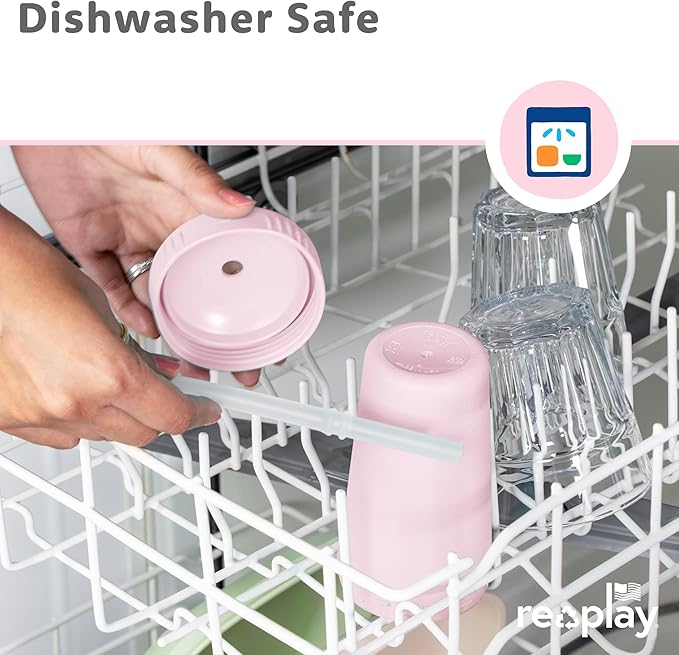 Re-Play 10 oz. Straw Cups for Kids with Silicone Locking Straws - Dishwasher & Microwave Safe - Made in USA - Set of 4-7.37" x 7.37" x 1.25" - Desert Roses