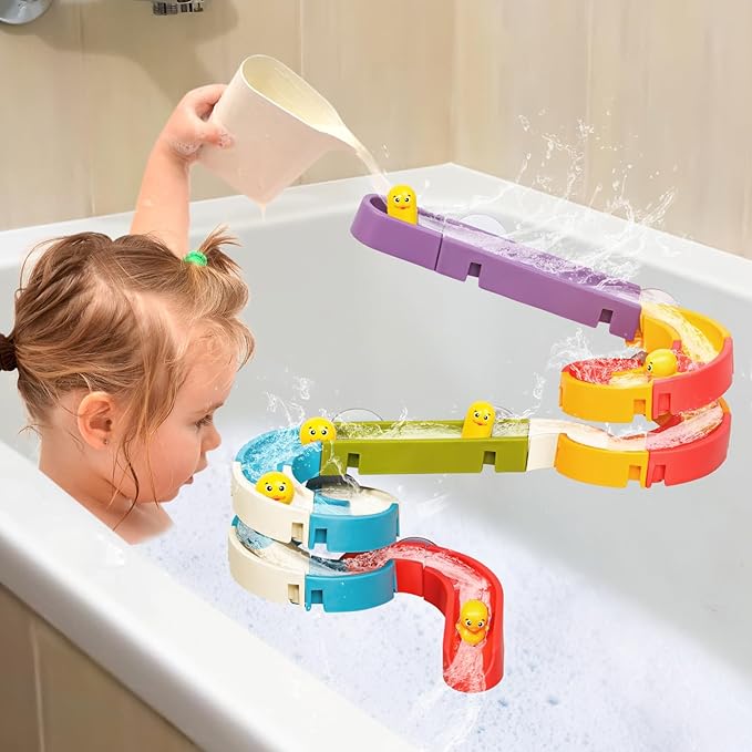 Duck Slide Bath Toys for Kids Ages 4-8, Wall Track Building Set 3+ Year Old, Fun DIY Kit Bathtub Time Birthday Gift for Toddler Boys & Girls (34 PCS)