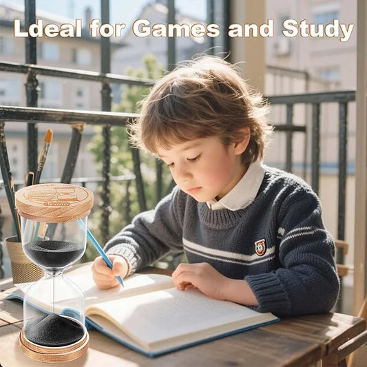 1 Minute Sand Timer, Wooden Sand Hourglass, Small Blue Hourglass, Sandglass Clock 1 Min for Classroom,Game,Decorative (Black)