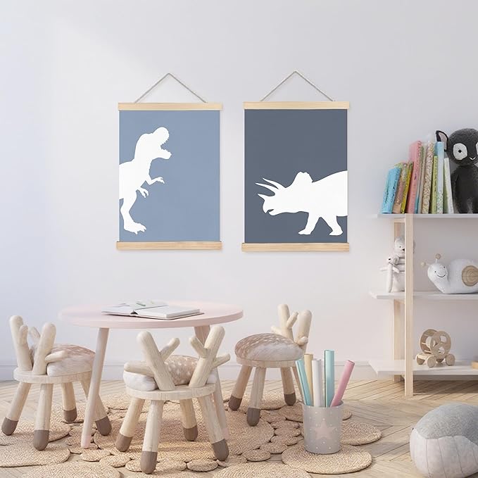 FDHSPAAM Dinosaur Nursery Wall Art Decor, Dinosaur Decor Boys Room, Minimalist Blue Dino Animals Wall Art Posters for Nursery Home Kids Bedroom Playroom, 12x16 Inch Set of 2
