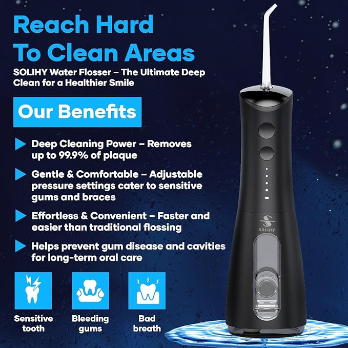 Cordless Water Flosser, Water Dental Flosser, Rechargeable Irrigation Cleaner,4 Modes Portable Water Flosser with 5 Nozzles, Water Flossers for Teeth, Dental Tools (Black)