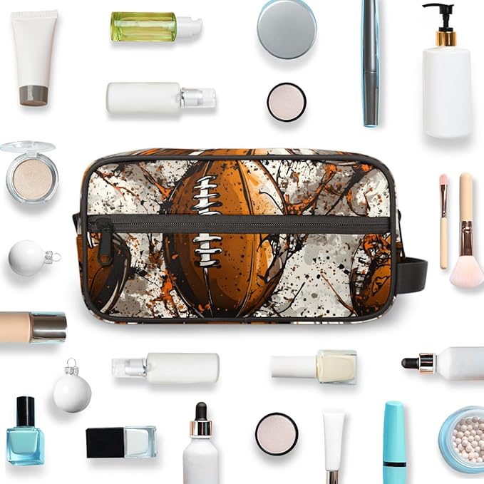 Rugby Football Sport Boys Travel Toiletry Bag Waterproof Wash Bag Shower Shaving Bag Cosmetic Organizer Makeup Bag Portable Toiletries Accessories for Women Men