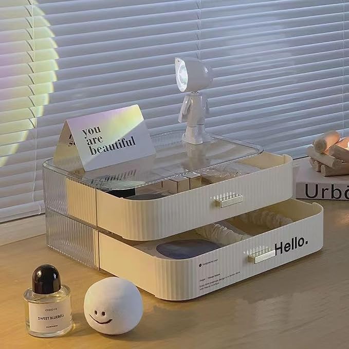 MIUOPUR Stackable Makeup Organizer Drawers, Bathroom Vanity Organizers and Storage, Ideal for Desk and Dresser Countertops, Great for Cosmetics, skincare, Lipsticks, Nail Care -Cream