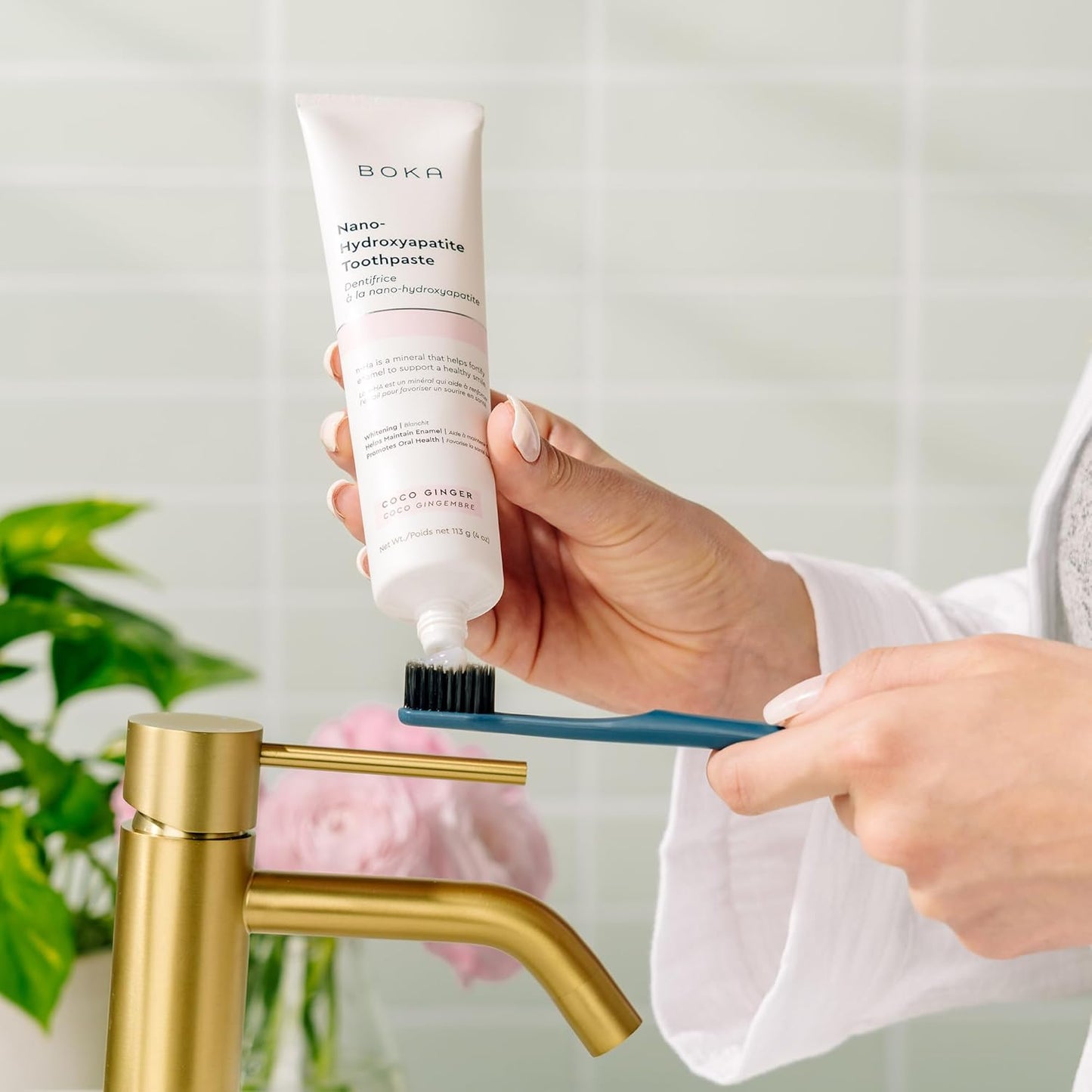 Boka Classic Manual Toothbrush with Extra Soft Activated-Charcoal, Tapered Bristles, Bioplastic Handle That Includes Travel Cap, Dentist-Approved, Great for Adults and Kids, White (Pack of 1)