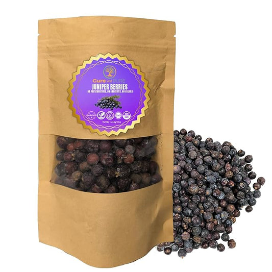 Cure wid Pure Dried Juniper Berries 4oz | Wild Harvested, Non-GMO Additives & Preservative-Free Organic Juniper Berries Whole in Eco-Friendly Resealable Bag |Elevate Meats, Soups, Teas & More
