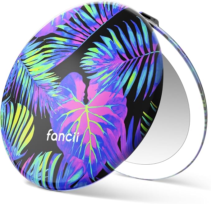 Fancii Taylor LED Lighted Compact Travel Mirror, Rechargeable, 10x /1x Magnifying, 3 Light Settings - Best for Makeup, On The Go Touch-Ups, Grooming (Neon Oasis)